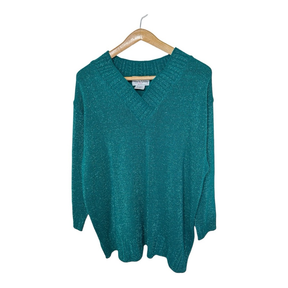 Vintage Diane Von Furstenberg Tunic Sweater Size 2X Emerald Green Metallic